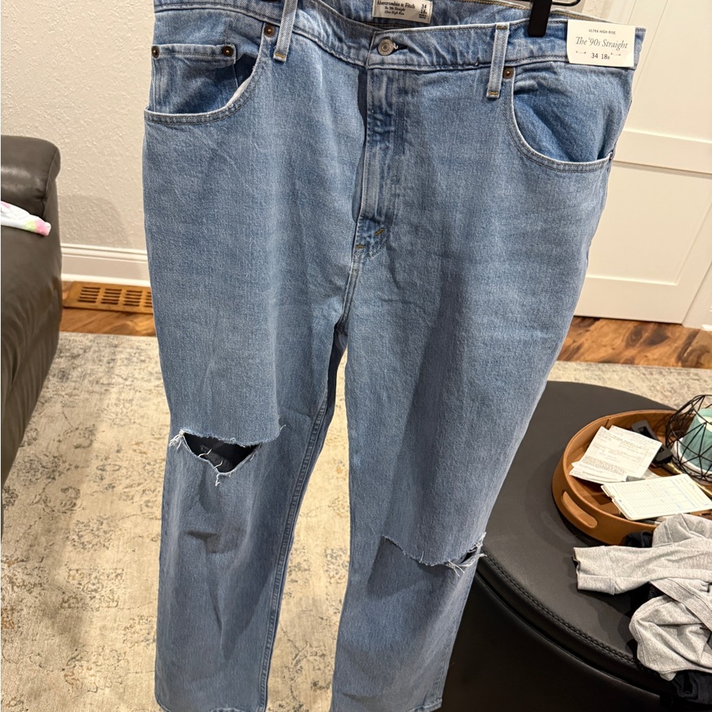 Abercrombie & Fitch Light Blue Distressed Straight Jeans